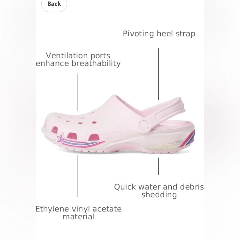Crocs Kids' Pink Classic‎ Star Sparkle Shaker Clog Size J 2